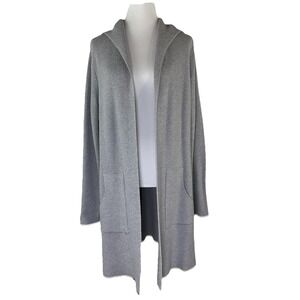 CYRUS Open Front XL Cardigan Gray Duster Longline Hooded Sweater Long Sleeve